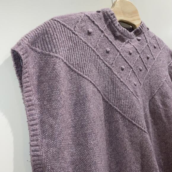 LOFT Wool Sweater Poncho XS/S Purple Pullover Crew Cable Knit Cape Fall Winter - Picture 2 of 8